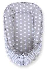 Baby Nest Double-sided Premium Cocoon For Infants Bobono- Dots On Grey/ Grey Strips
