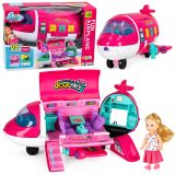 Avión pasajero plegable 2 en 1 para muñecas de color rosa