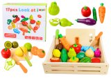 Set de frutas y verduras de madera con imán Lean toys en caja de cocina