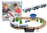 Juego de Vías de Tren de Madera con Accesorios y Puente