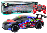 Coche Deportivo RC de Lean toys en color negro con luces LED encendidas.