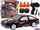 Coche Deportivo Teledirigido R/C 1:24 Negro con Ruedas Reemplazables