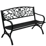 Banco de jardín de metal negro decorado para 2 plazas 127 cm