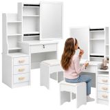 Mesa de vanity blanca moderna con espejo grande