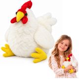 Peluche gallina blanca suave y esponjosa, ideal para abrazos.