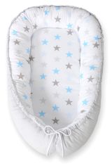 Baby Nest Double-sided Premium Cocoon For Infants Bobono- Stars Blue-grey/grey