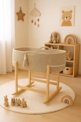 Set de Moisés Crochet con Patas Mecedora – Beige Oscuro