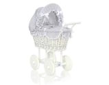 Carrito de muñecas My Sweet Baby de mimbre con ropa de cama gris