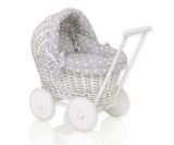 Carrito de muñecas de mimbre My Sweet Baby con ropa de cama