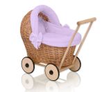 Carrito de Muñecas de Mimbre My Sweet Baby con Ropa Lila