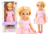 Muñeca con vestido de tul rosa y cabello rubio