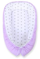 Baby Nest Double-sided Premium Cocoon For Infants Bobono- White Polka Dotd On Lilac/ Grey Stars