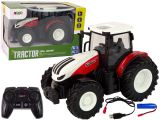 Tractor Agrícola Teledirigido 1:24 R/C Pilot Granja Blanco Rojo