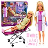 Muñeca doctor y paciente en cama hospitalaria con accesorios de Lean toys