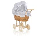 Carrito de Muñecas de Mimbre My Sweet Baby con Ropa de Cama Gris
