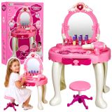 Tocador Infantil con Espejo Luz Secador Silla Rosa
