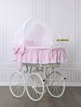 Moisés de Mimbre Retro con Ruedas y Capota Ajustable My Sweet Baby - Rosa Lunares
