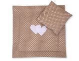 Pram Bedding Set With Duvet And Pillow 2pcs - Hearts White Dost On Brown