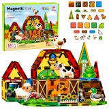 Bloques magnéticos de animales de granja de Lean toys en acción.