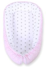 Baby Nest Double-sided Premium Cocoon For Infants Bobono- Dots On Pink/ Grey Stars