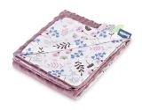 Manta Minky infantil Twigs rosa con cintas sensoriales 75x100 cm