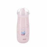 Vaso Nuk Mini-Me Sip rosa con tapa protectora.