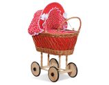 Carrito de muñecas My Sweet Baby de mimbre con ropa roja