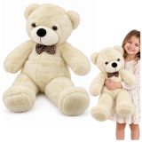 Teddy Bear de peluche grande con lazo decorativo en color crema.