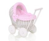 Carrito de muñecas de mimbre My Sweet Baby con ropa rosa