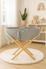 Set de Moisés Boho Hecho a Mano My Sweet Baby - Gris Claro - Incluye Patas