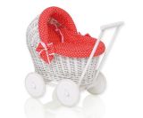 Cochecito de Muñeca My Sweet Baby de Mimbre con Ropa Blanca y Roja