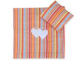 Pram Bedding Set With Duvet And Pillow 2pcs - Hearts Orange Strips