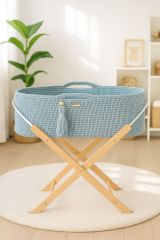 Moisés Boho Hecho a Mano - My Sweet Baby -  Color Misty Blue - Incluye Patas