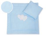 Pram Bedding Set With Duvet And Pillow 2pcs - Hearts Blue Strips