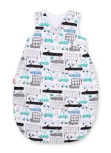Cotton Sleeping Bag For Children, Size M, 3-12 Months, Tog 2.5, All-season - Gray And Turquoise Cars