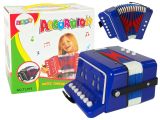 Acordeón azul de Lean toys para pequeños músicos estimulando la creatividad.