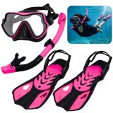 Snorkeling Set, Fins, Glasses, Snorkel, Black and Pink, S/M