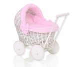 Wicker Doll Pushchair White With Pink Bedding And Soft Padding Stella