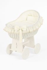 Moisés de Mimbre My Sweet Baby con Ruedas Blanco y Textil Crema