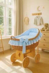 Moisés de Mimbre Carina Natural con Ropa de Cuna Azul – MY SWEET BABY - imagen 2