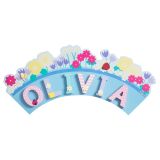 placa para letras de madera infantiles con diseño de flores 