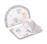 Set para Carrito de Bebé Muselina y Algodón Teddy Gris – Manta y Almohada Reversible 0+