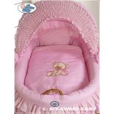 Moisés de Mimbre con Capota – Osito con Lazo Rosa | Cesta Natural para Bebé + Ropa de Cuna Completa - imagen 3