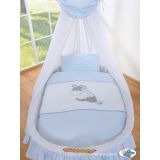 Cuna moisés de mimbre natural con dosel azul Donkey Luca – vista frontal