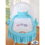 Moisés de Mimbre Owls Turquesa | Cesta de Mimbre Natural con Ropa y Dosel