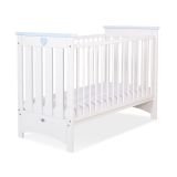 Cuna de Madera Lorenzo III 120x60 cm Blanca y Azul – 3 Alturas, Barrotes Extraíbles y Protector de Dentición