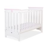 Cuna de Madera Lorenzo III 120x60 cm Blanca y Rosa – Con Teething Rail, Barrotes Extraíbles y 3 Alturas