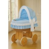 Cuna Moisés de Mimbre Bellamy Natural con Capota y Ropa de Cama Azul – Base con Ruedas - imagen 2