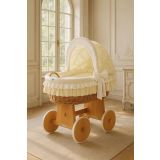 Cuna Moisés de Mimbre Bellamy Natural con Capota y Ropa de Cama Color Crema – Base con Ruedas - imagen 2