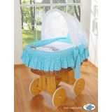 Moisés de Mimbre Owls Turquesa | Cesta de Mimbre Natural con Ropa y Dosel
